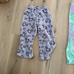 Pixie Lane Purple fuzzy pajama pants with unicorns